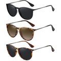 WOWSUN Retro Polarized Sunglasses Womens Trendy Round Classic Glasses 3 Pack: Black+brown Lens Leopard Frame+black Lens Leopard Frame