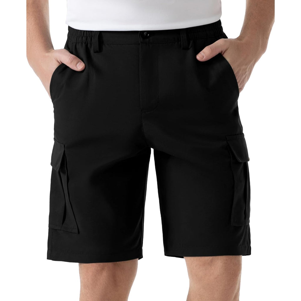 Six Islands Men'S Cargo Shorts 9" Inseam Elastic Waistband Casual Relaxed Fit Work Shorts With 6 Pockets