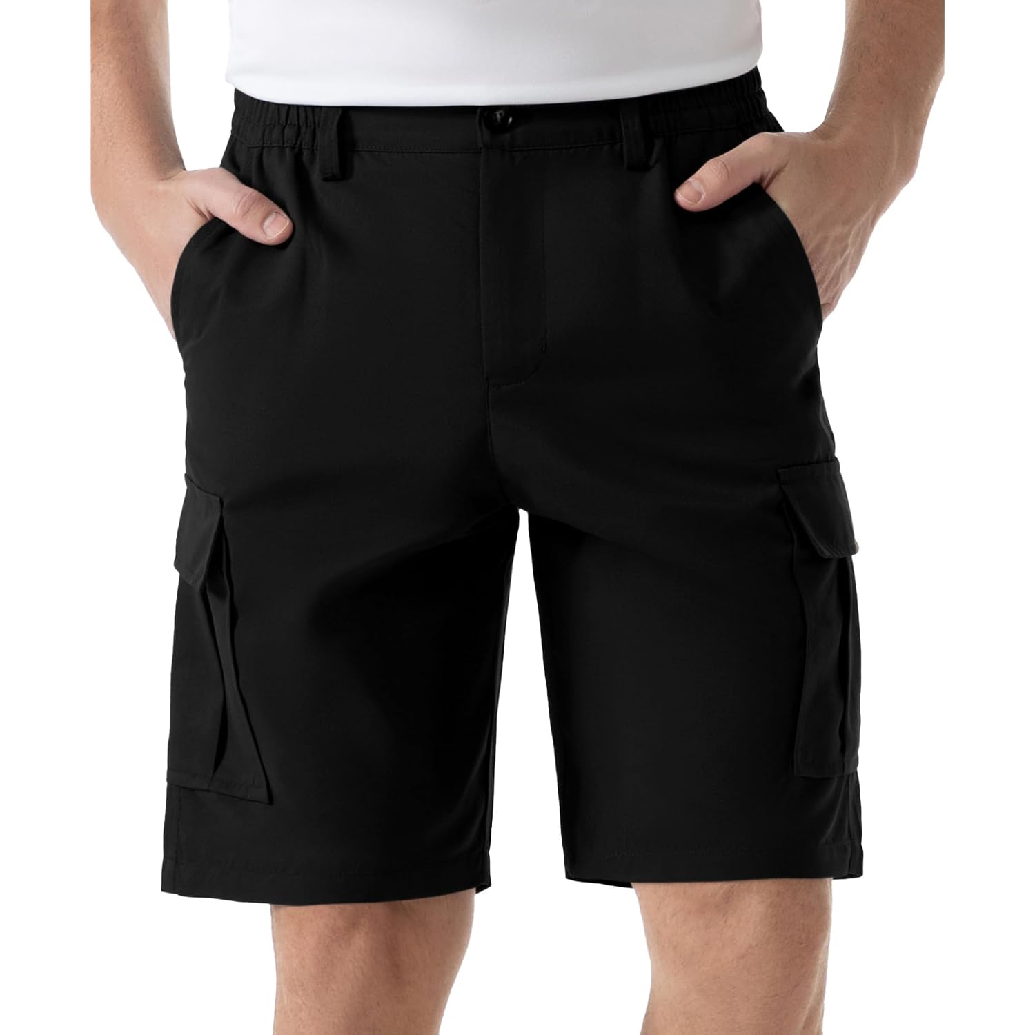 Six Islands Men'S Cargo Shorts 9" Inseam Elastic Waistband Casual Relaxed Fit Work Shorts With 6 Pockets