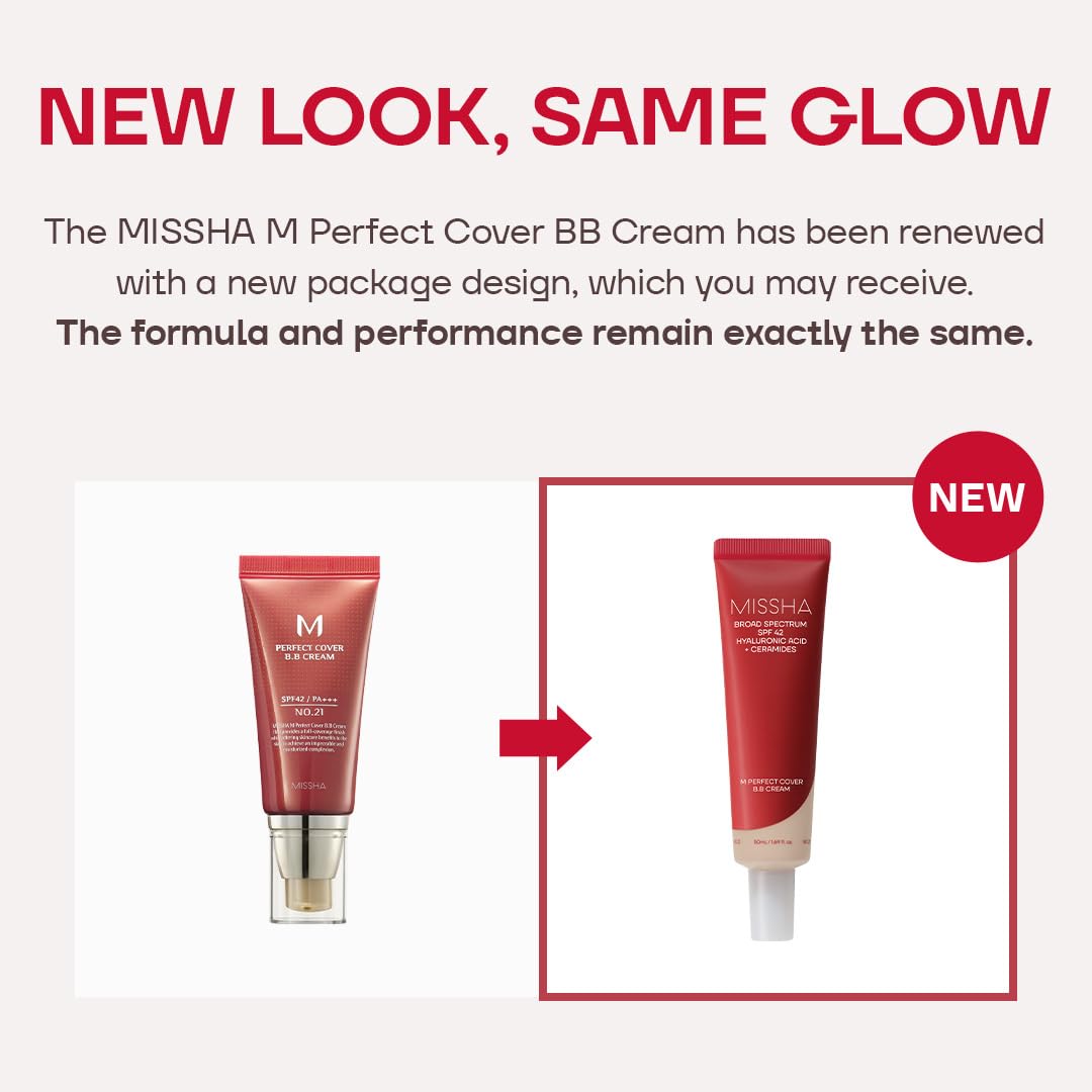 Missha M Perfect Cover Bb Cream No.23 Natural Beige -Light/Medium With Cool/Neutral Undertone Spf 42 Pa +++ 1.69 Fl Oz - Tinted Moisturizer For Face With Spf