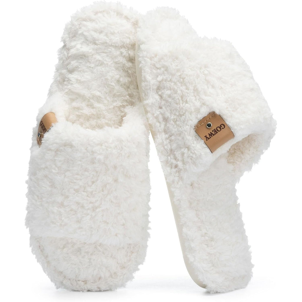 Fuzzy Open Toe Slippers For Women Indoor Cozy Memory Foam Slip On House Slides Shoes Gifts For Womens Her Mom