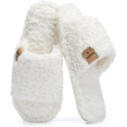 Fuzzy Open Toe Slippers For Women Indoor Cozy Memory Foam Slip On House Slides Shoes Gifts For Womens Her Mom