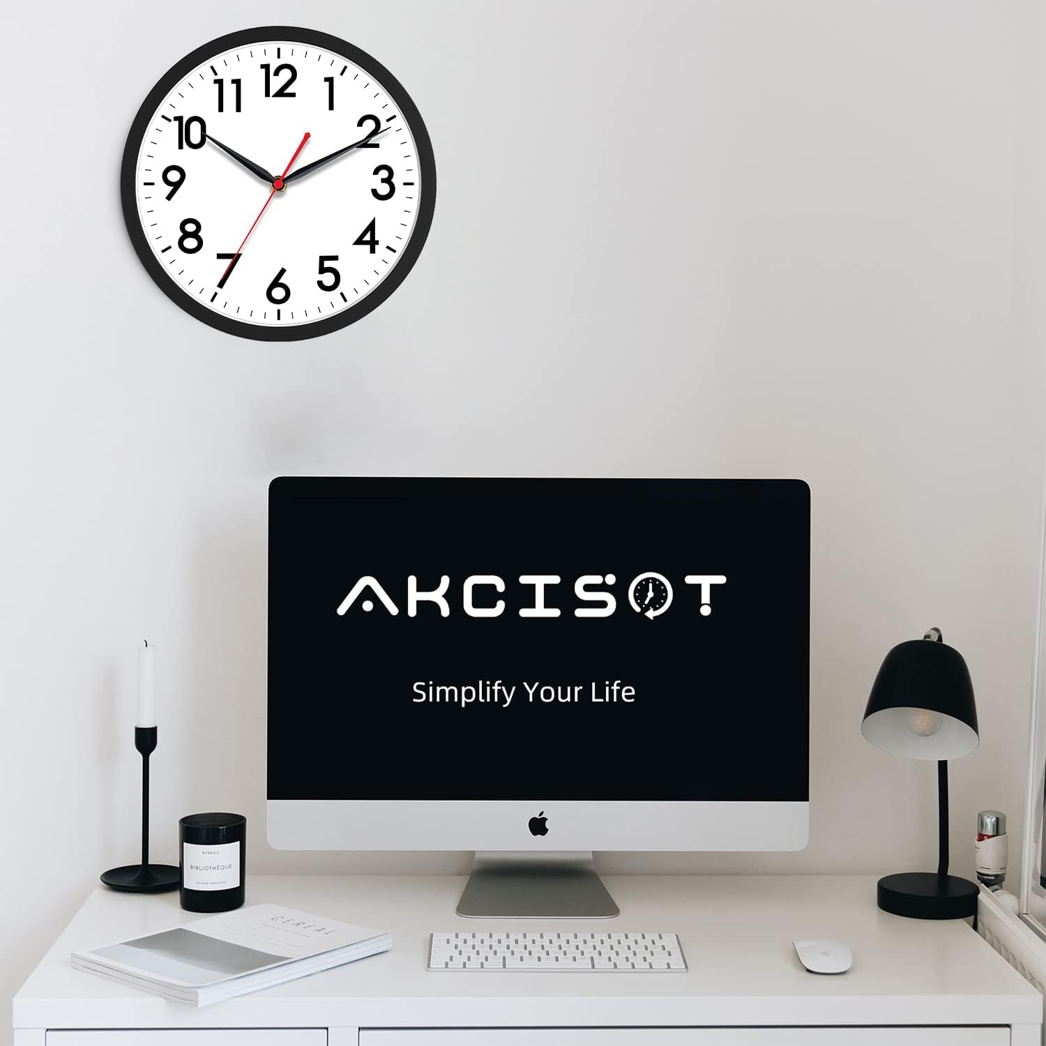 Akcisot 12 Inch Wall Clock, Battery Operated Analog Clock, Silent Non-Ticking, Ideal For Bedroom, Bathroom, Kitchen, Office And School, Black