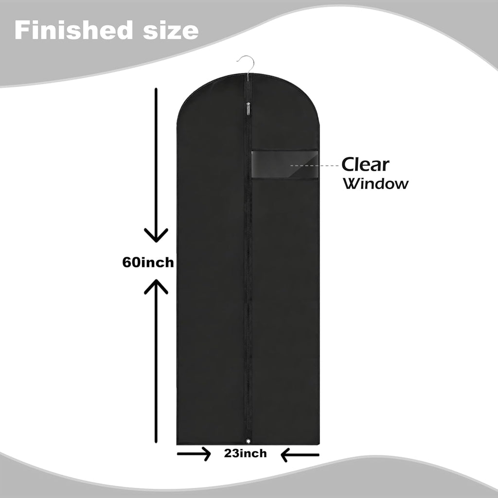 Dress Bags For Gowns Long, 60'' Garment Bags For Hanging Clothes, Suit Bag Cover For Storage And Travel (Black)