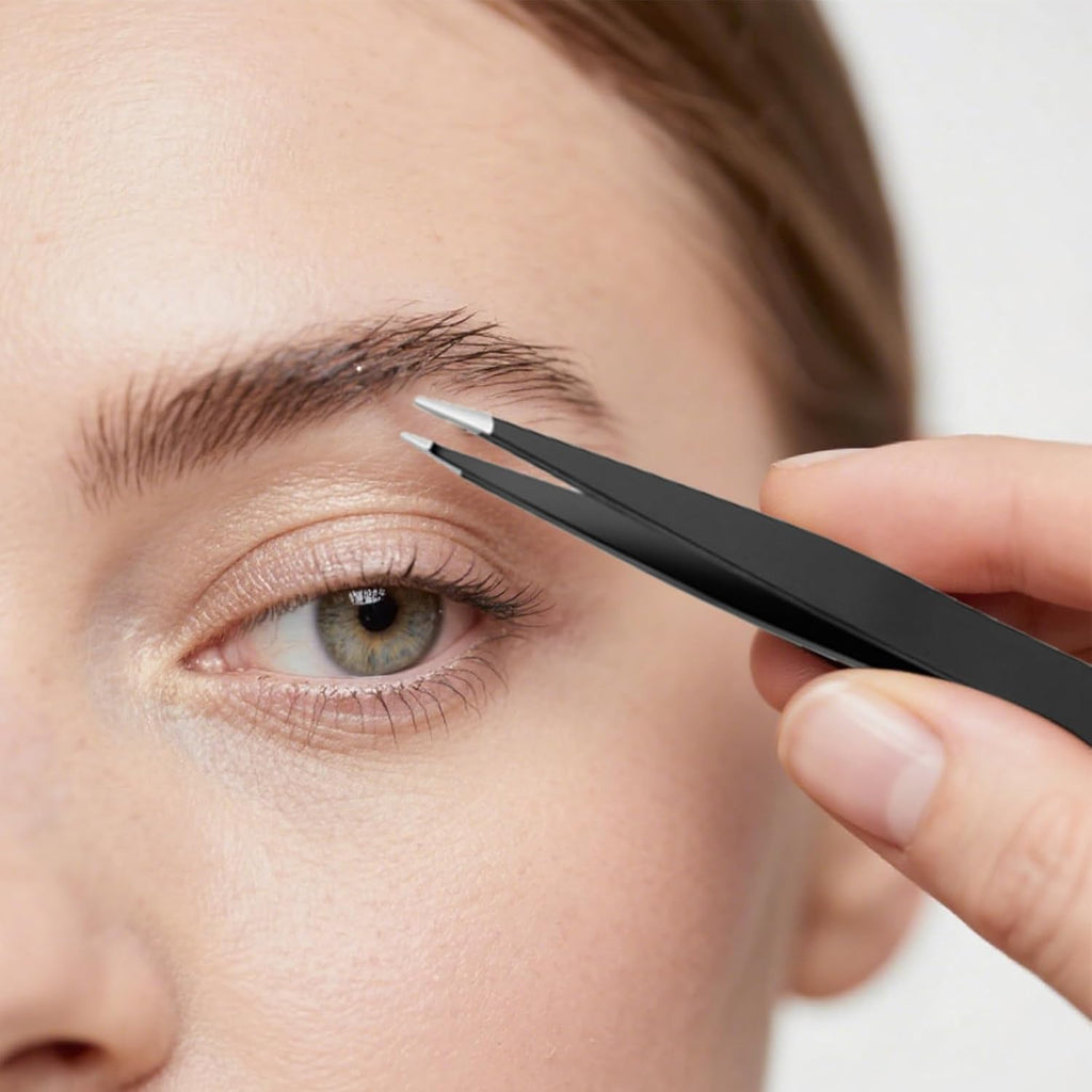 4-Piece Professional Tweezers Set, Tweezers for Eyebrows, Facial Hair, Splinter & Ingrown Hair Removal, Precision Tip with Travel Bag,Gift for Women Men
