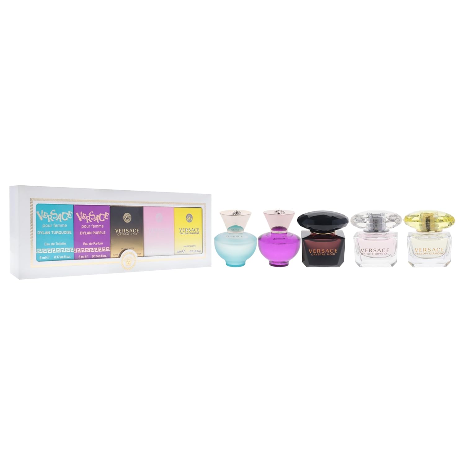 Versace Miniatures Collection for Women - 5 Pc Fragrance Gift Set | Iconic Luxury Perfumes | Travel-Friendly & Perfect for Gifting