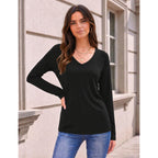 Zeagoo Womens Long Sleeve Shirts V Neck Basic Tee Tops Dressy Casual Business Work Blouses Fall Outfits S-3Xl