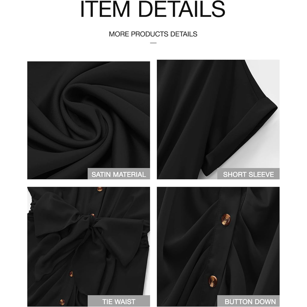 Btfbm Short Sleeve Satin Dresses For Women,Button,Silk,Ruched Maxi Dress,Cocktail Party Wedding,Summer Fall Clothes