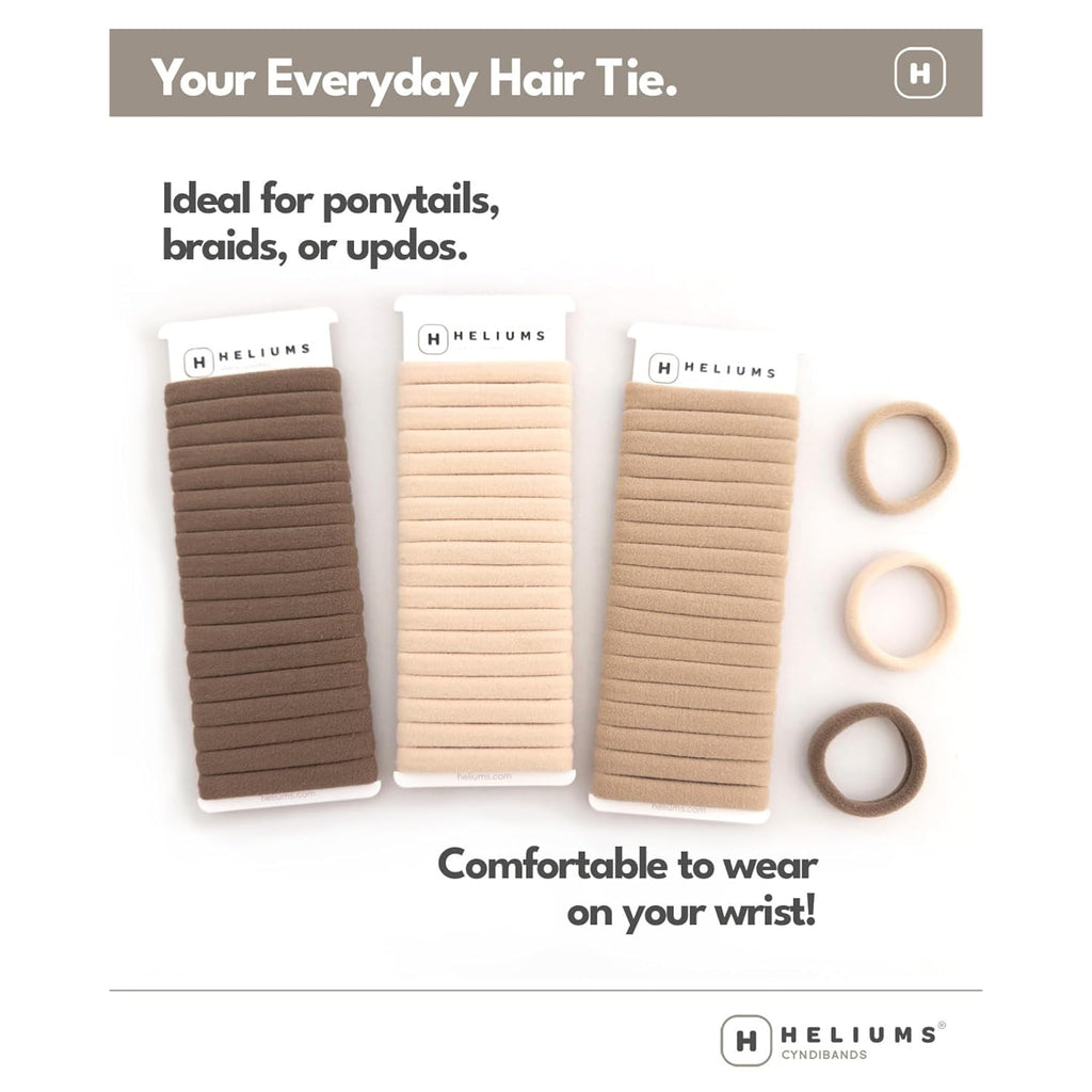 Heliums Soft Hair Ties - No Damage Seamless Nylon Fabric Bands, Stretchy Ponytail Holders For Thin & Thick Hair - Standard 1.5 Inch, Neutrals, 20 Pack