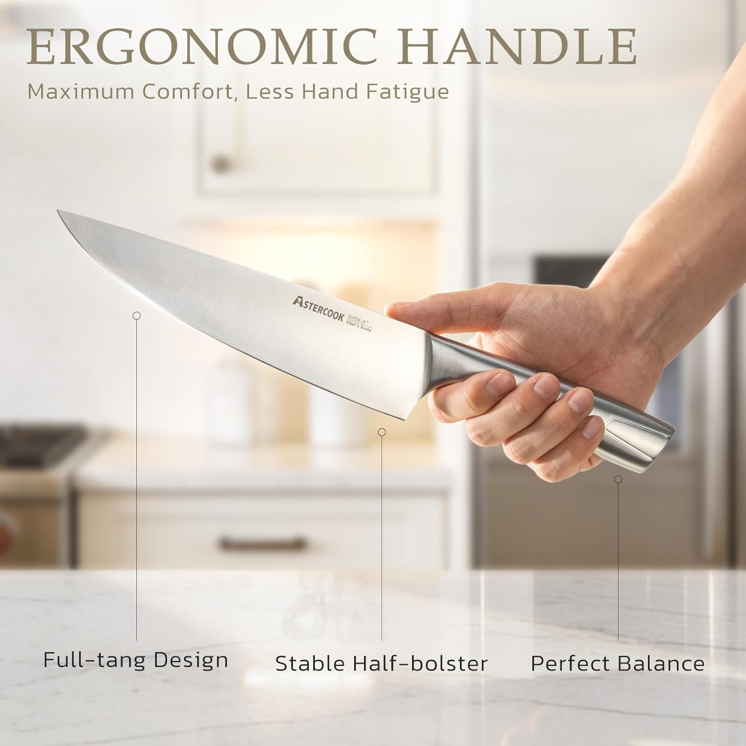 Astercook Knife Set, Kitchen Knives Set with Block and Sharpener Full Tang 15 Pcs Premium Stainless Steel Knives, Dishwasher Safe Knife Set with Anti-slip Ergonomic Handle, Walnut, Mothers Day Gifts