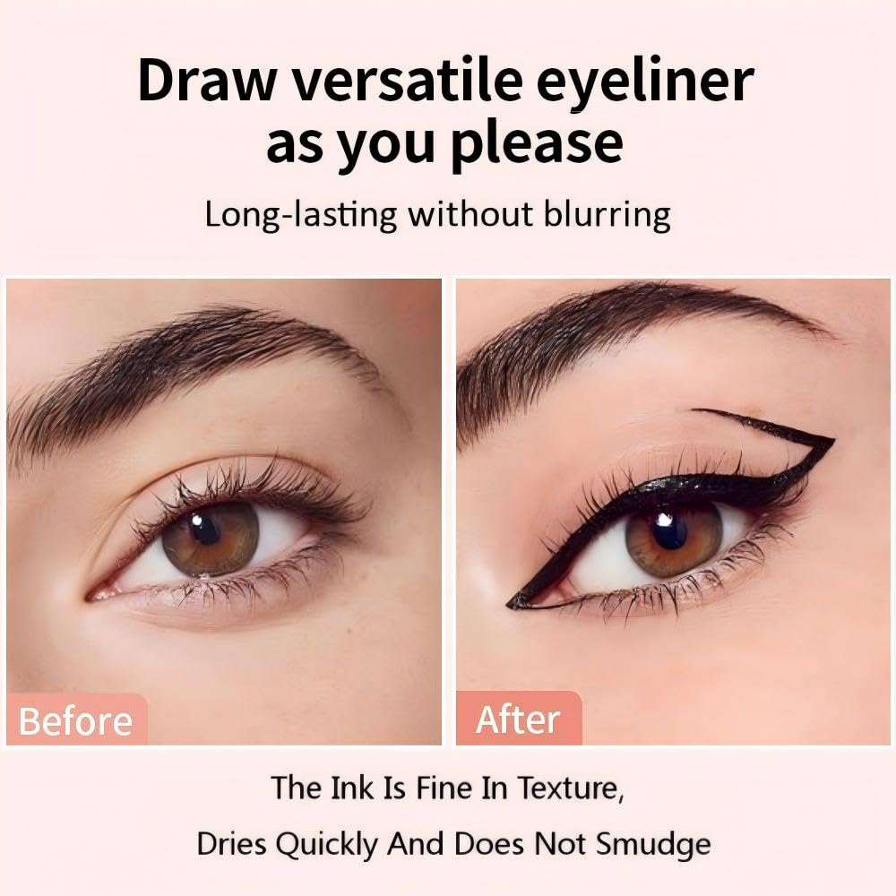 2 Pcs Dual-Ended Eyeliner Stamp, Easy To Apply Cat Eye Stamp With L/R Markings, Waterproof & Smudge-Resistant, Beginner-Friendly Winged Eyeliner (Black)