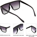 Luxury Square Sunglasses for Women Men Unisex Lightweight Trendy Flat Top Sun Glasses Shades Black/Faded Grey
