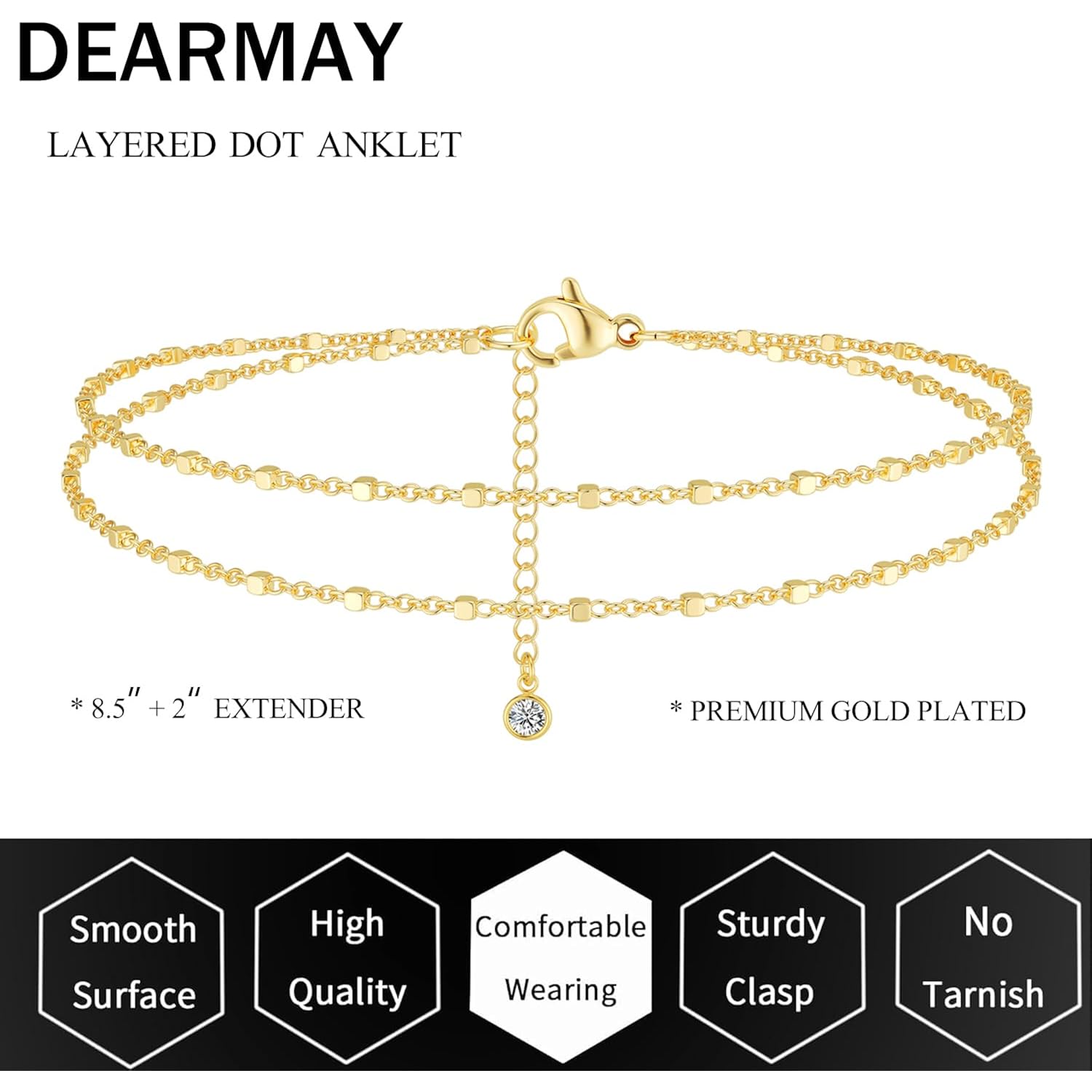 DEARMAY Dainty 14K Gold Plated Ankle Bracelets for Women, Waterproof 14K Gold Plated Link Chain Anklets Non Tarnish Set Pack Summer Beach Jewelry Gift