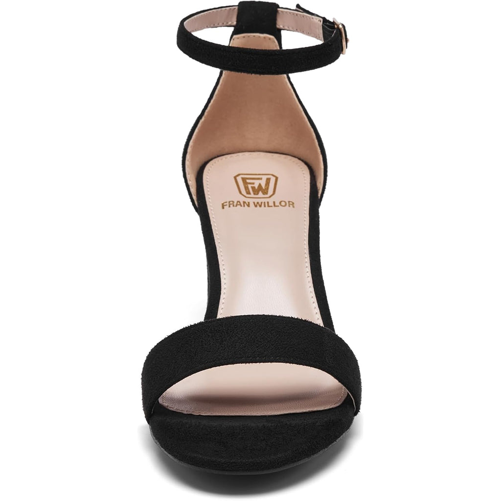 Fw Fran Willor Women Open Toe Low Chunky Short Heels Ankle Strap Block Heel Sandals Party Dress Wedding Pump Shoes
