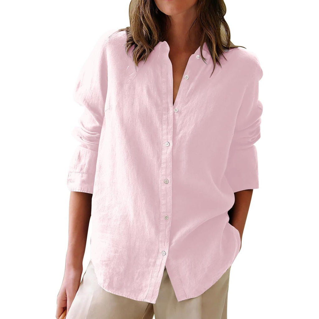 Button Down Shirts For Women Cotton Oxford Shirts Long Sleeve Dress Shirts Collared Blouses Work Casual Solid Tunic Tops