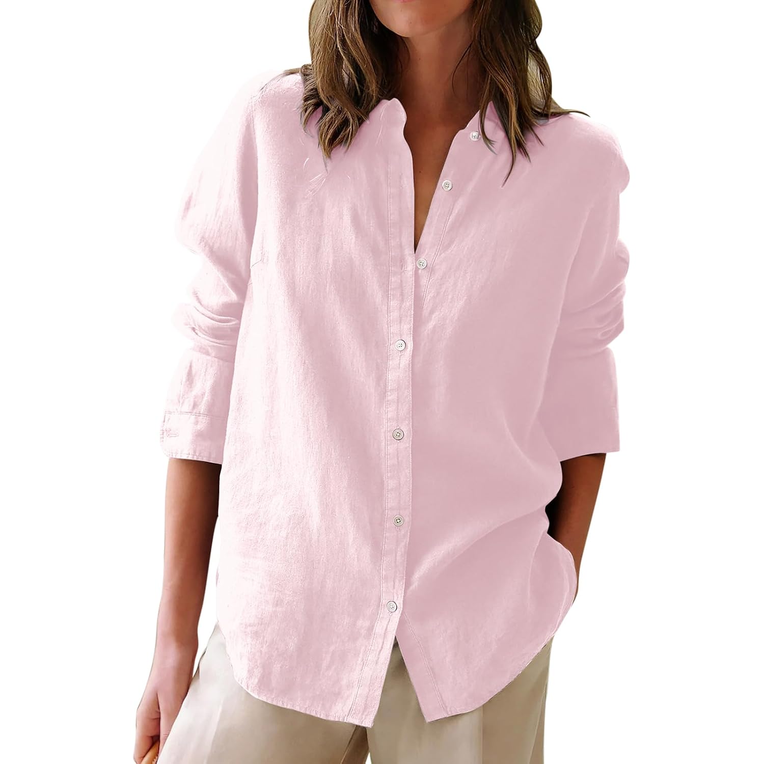 Button Down Shirts For Women Cotton Oxford Shirts Long Sleeve Dress Shirts Collared Blouses Work Casual Solid Tunic Tops