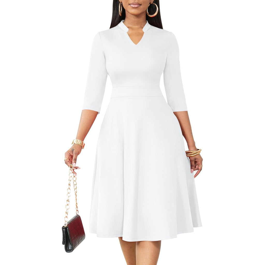 Nmoder Casual Dresses For Women Semi Formal Fit And Flare 3/4 Sleeve A-Line Church Work Dress With Pockets