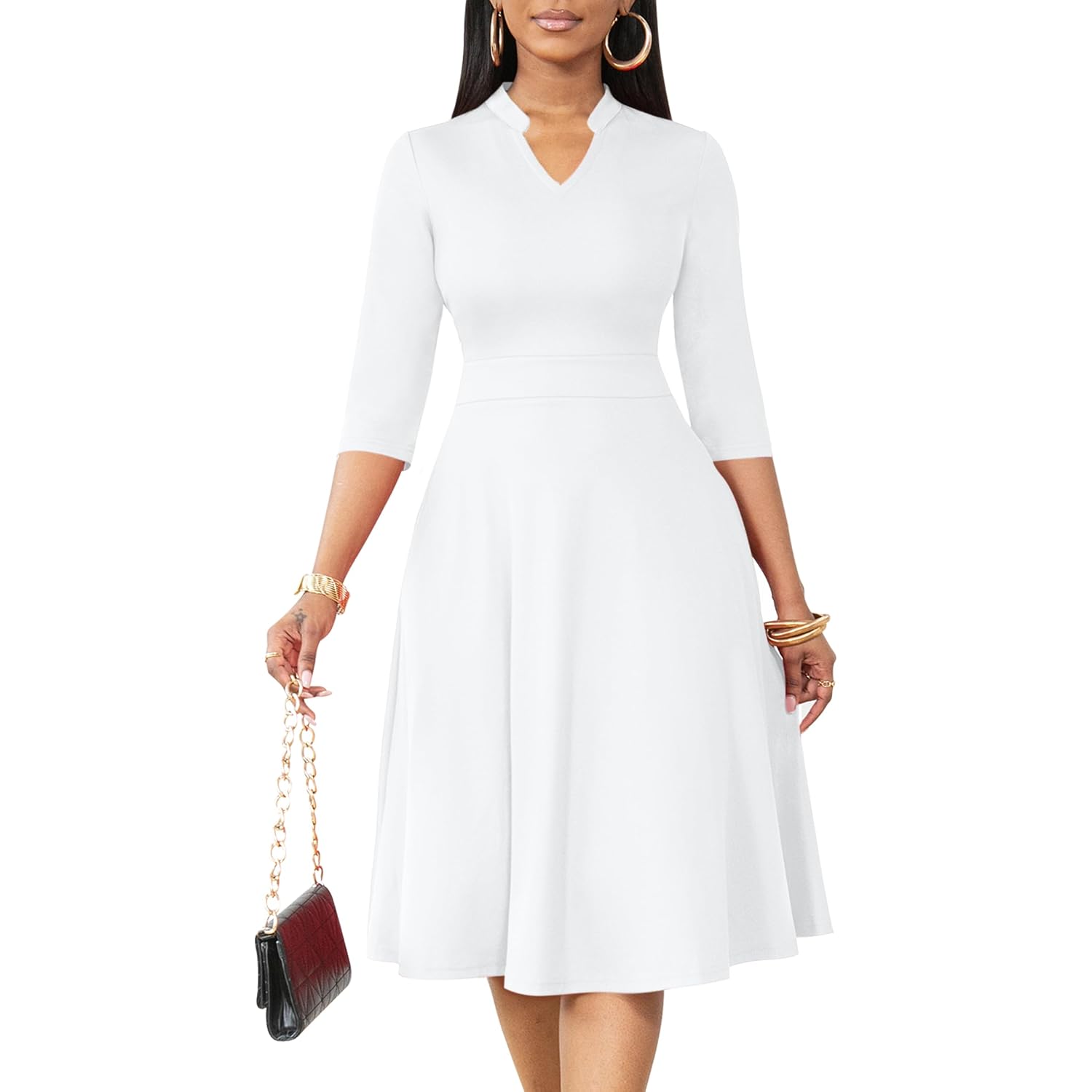 Nmoder Casual Dresses For Women Semi Formal Fit And Flare 3/4 Sleeve A-Line Church Work Dress With Pockets