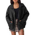 Automet Women'S Oversized Faux Leather Jacket Boyfriend Biker Moto Coat Lightweight Fall Bomber Outerwear