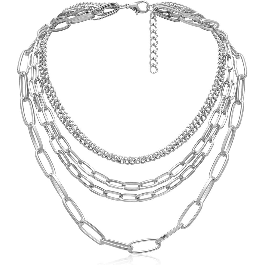 Layered Chain Necklaces for women 18 Inch Gold Plated Paperclip Chain Silver Tone Choker Necklace Rope Ball Chains Punk Jewelry