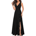 Mushare Women'S V Neck Sexy Split Cocktail Dress With Pockets Ruffle Party Long Formal Dress
