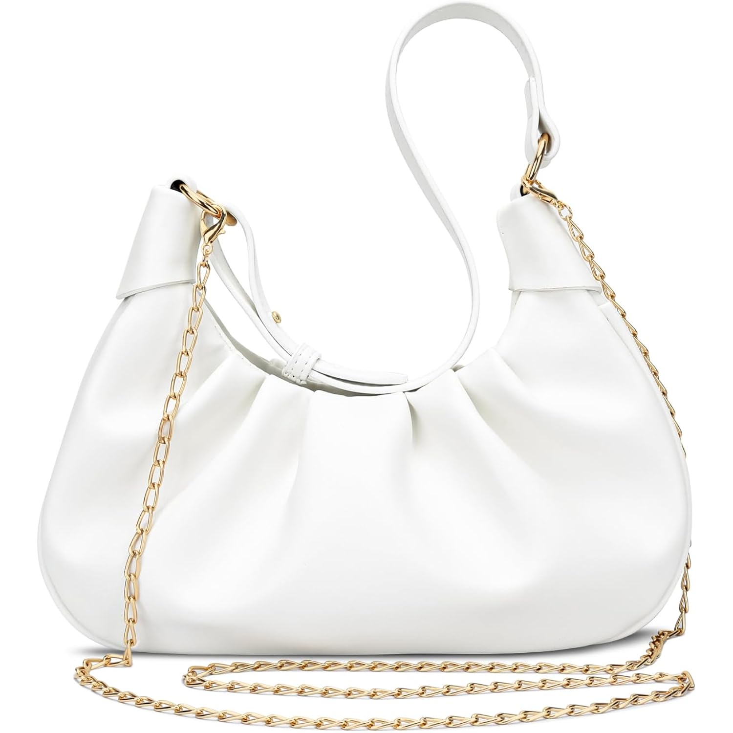 KKXIU Shoulder Bag Crescent Handbag Ruched Purse Underarm Bag Mini Hobo for Women,Detachable Gold Chain Crossbody Bag