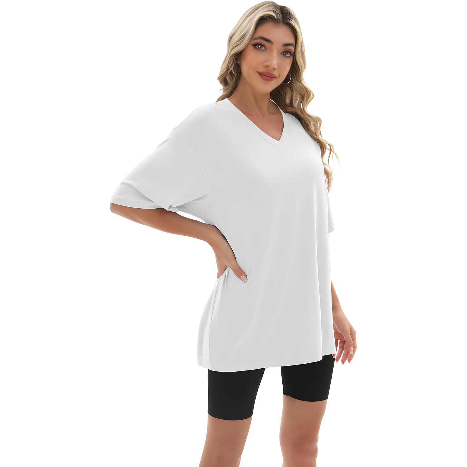 Kinglaman 4 Pack Oversized Tshirts For Women, Short Sleeve Drop Shoulders Plus Size Baggy Dry Fit T Shirts Tops Tees