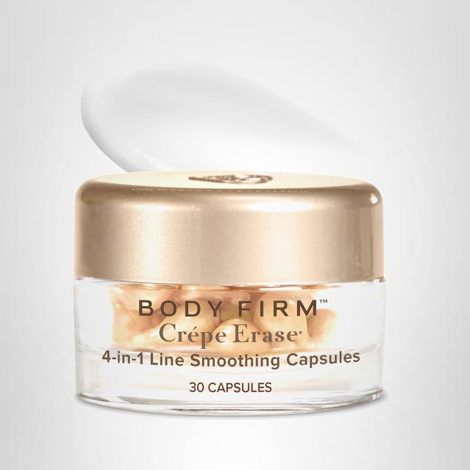 Body Firm Crepe Erase 4-In-1 Line Smoothing Capsules, Anti-Aging, Hydrating Face And Eye Serum With Hyaluronic Acid And Multi-Chain Peptide For Wrinkles, Crepe Skin & Fine Lines, 30 Count