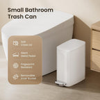 Cesun Slim Bathroom Trash Can With Lid Soft Close, 6L/1.6 Gallon Stainless Steel Small Garbage Can With Foot Pedal And Removable Inner Bucket, Slim Wastebasket For Bathroom, Office, Toilet (White)