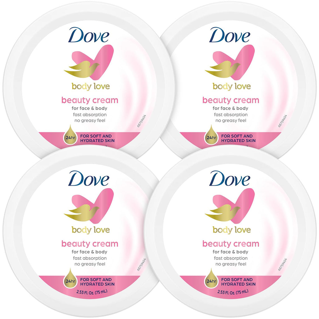 Dove Lotion, Beauty Cream - Light, Fast-Absorbing Face And Body Cream For Normal To Dry Skin, 24-Hour Moisture, Luxuriously Scented Face Cream, Hand & Body Lotion, Travel Size, 2.53 Fl Oz (Pack Of 4)