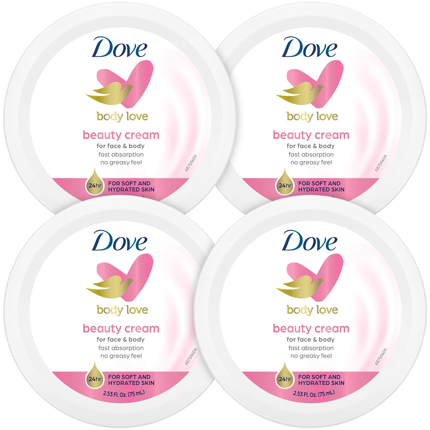 Dove Lotion, Beauty Cream - Light, Fast-Absorbing Face And Body Cream For Normal To Dry Skin, 24-Hour Moisture, Luxuriously Scented Face Cream, Hand & Body Lotion, Travel Size, 2.53 Fl Oz (Pack Of 4)