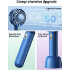 Warmco Mini Portable Fan 2-Pack - 3 Speed Rechargeable Handheld & Desk Fan With Base, Compact Cooling For Travel, Makeup, Summer Gift (Blue & Pink)