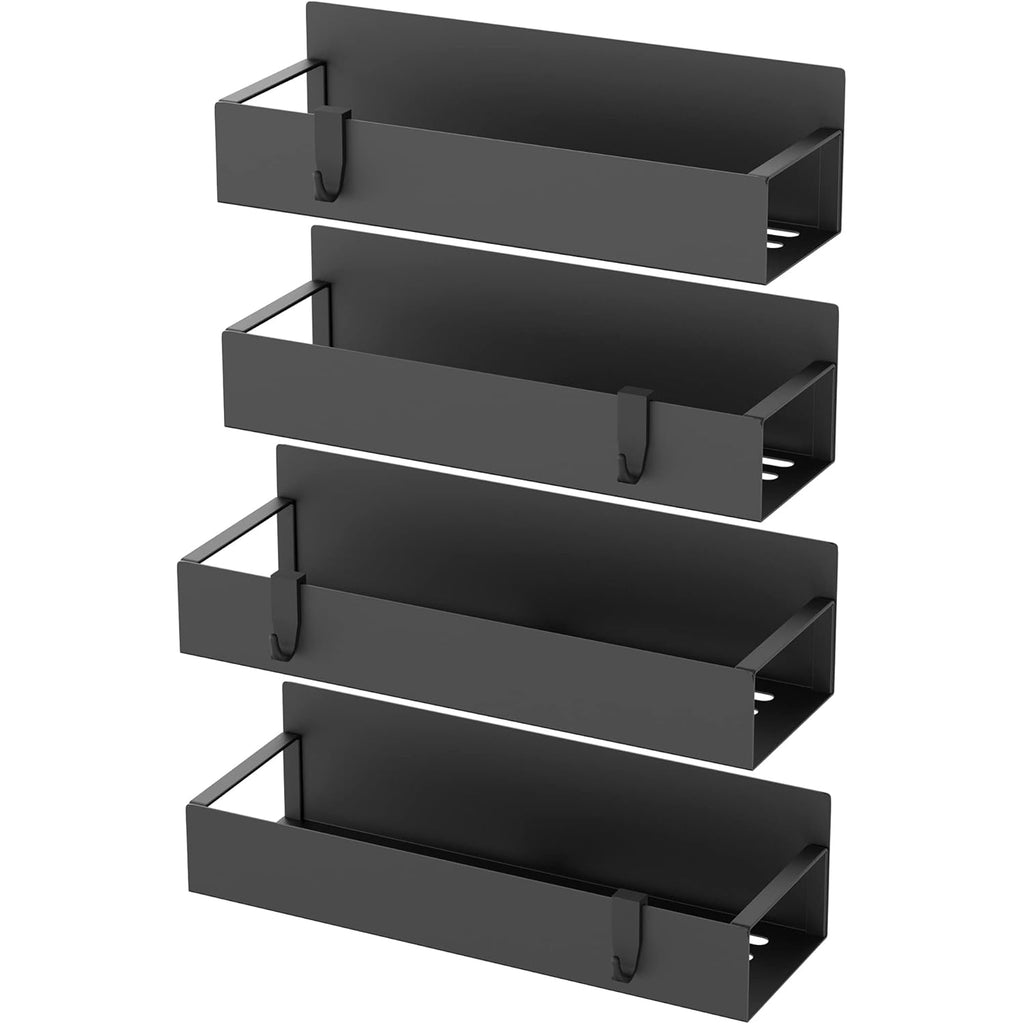 HuggieGems Metal 4 Pack Magnetic Spice Storage Rack Organizer for Refrigerator and Oven, Black Fridge Organizers and Storage, Metal