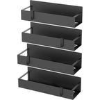HuggieGems Metal 4 Pack Magnetic Spice Storage Rack Organizer for Refrigerator and Oven, Black Fridge Organizers and Storage, Metal