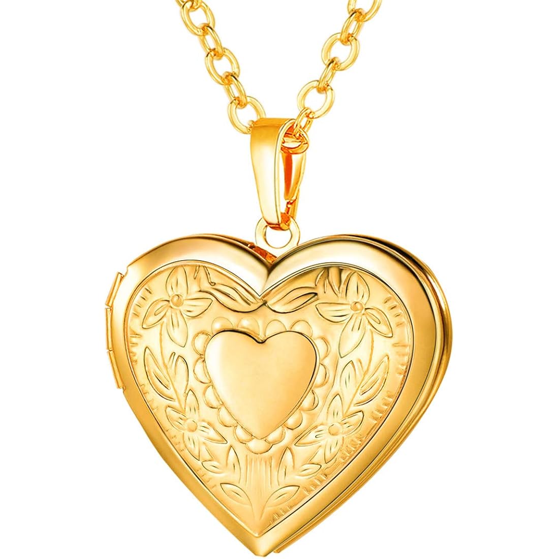 U7 Women Locket Necklace Platinum 14K Gold Photo Lockets that Hold Picture,Chain 20 Inch Personalized Gift Custom Love Heart Image Necklaces