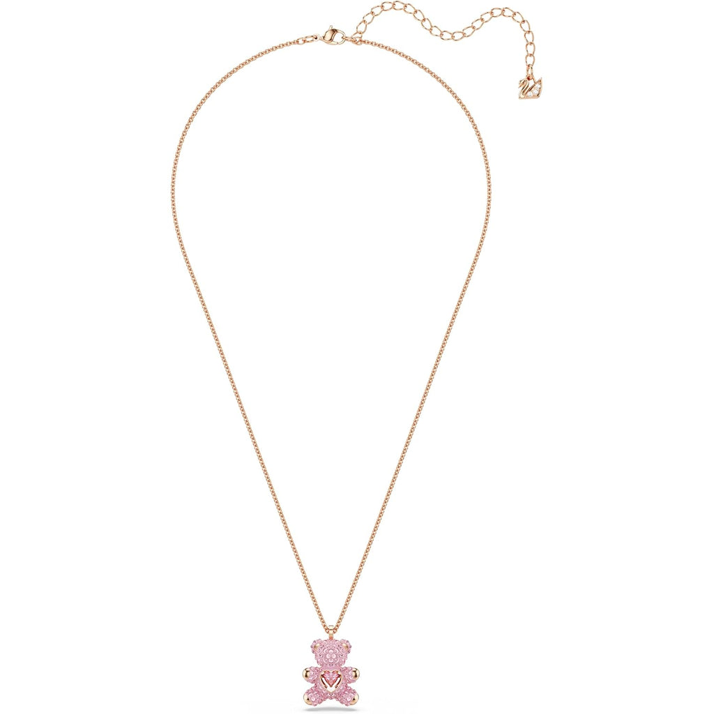 Swarovski Teddy Bear Pendant Necklace, Pink Crystals, Rose Gold-Tone Finish