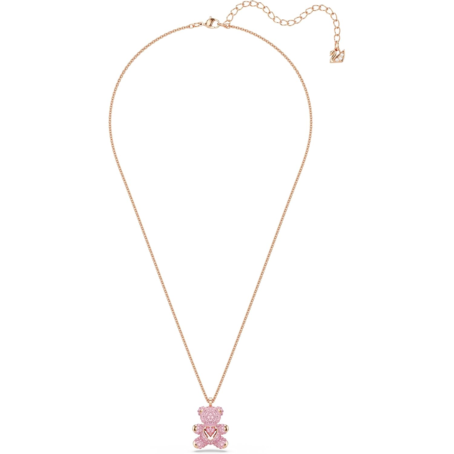 Swarovski Teddy Bear Pendant Necklace, Pink Crystals, Rose Gold-Tone Finish