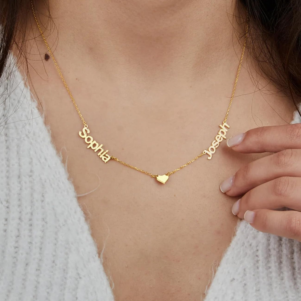 Personalized Name Necklace with Curb Chain,18K Gold Plated Handmade Personalized Necklace with Kid Name Family Choker Nameplate Necklace Mother Day Jewelry Gift for Mom