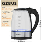 Azeus Electric Kettle 1800W Cool Touch Tea Kettle Anti-Scalding Design 1.8L Large Capacity Kettle Bpa-Free, White