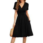 Weaczzy Women'S Summer Short Sleeve Casual Dresses V-Neck Floral Party Dress With Pockets