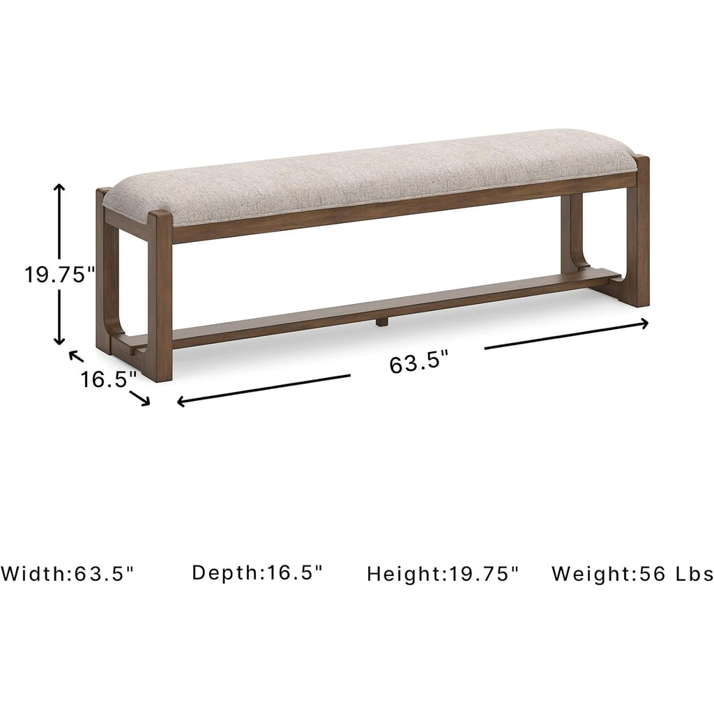 Signature Design By Ashley Cabalynn Farmhouse Upholstered Dining Bench, Foam Cushion, Hardwood Solids, 63.5" W X 16.5" D X 19.75" H, Beige & Light Brown