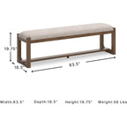 Signature Design By Ashley Cabalynn Farmhouse Upholstered Dining Bench, Foam Cushion, Hardwood Solids, 63.5" W X 16.5" D X 19.75" H, Beige & Light Brown