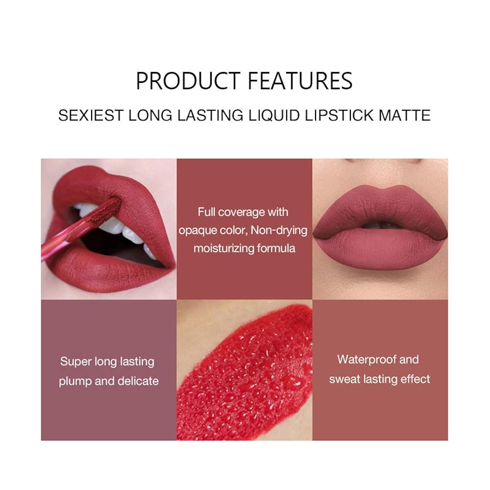 6Pcs Matte Liquid Lipstick Makeup Set, Matte liquid Long-Lasting Wear Non-Stick Cup Not Fade Waterproof Lip Gloss (Set A)