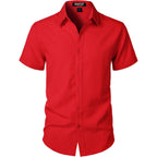 Jemitop Men'S Stretch Textured Short Sleeve Button Down Shirts Summer Casual Beach Wedding Vacation Shirt