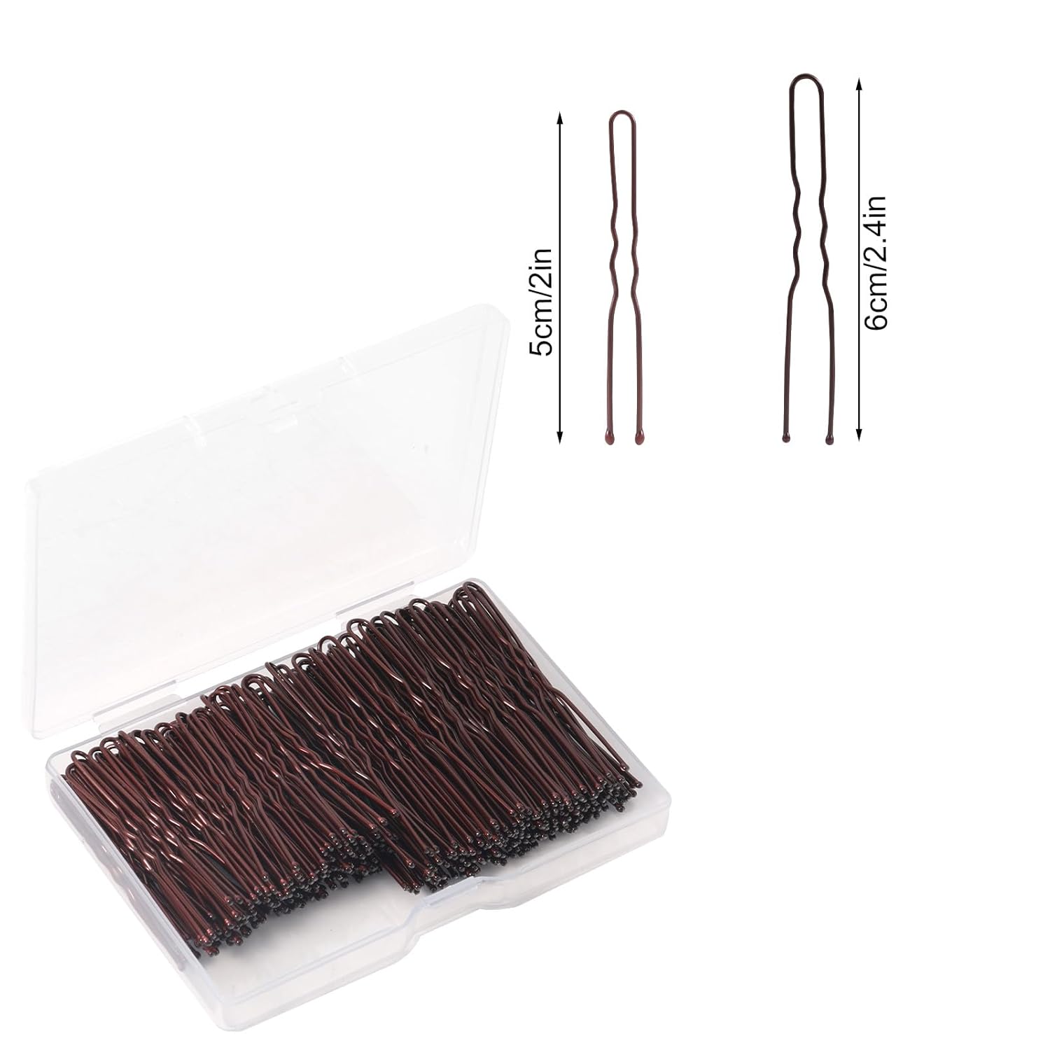 AIEX 200pcs U-Shaped Hair Pins, Durable U-Shaped Styling Clips Practical Hair Accessories Suitable for Women Daily Wearing Wedding and Dance Party (Brown, 5cm/2in+6cm/2.4in)