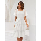 Lillusory Women'S Summer Casual Flutter Sleeve Square Neck Smocked Midi Dress
