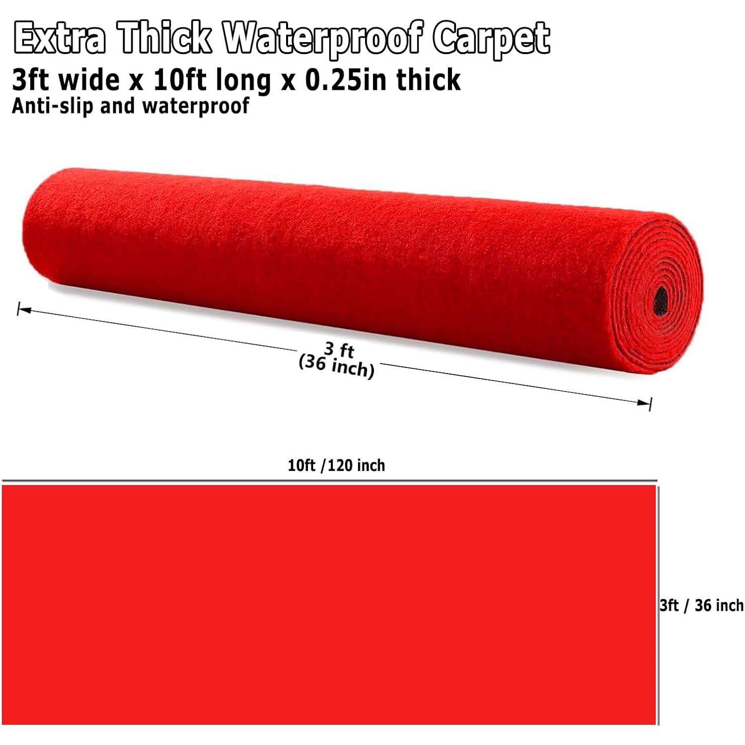 3x10 ft Extra Thick Red Carpet Runner for Party & Events,Festival Celebration,Prom Proposal & Wedding, Graduation Ceremony, Award Ceremony,VIP Reception,Heavy-Duty Red Rug