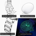 Olevs Women'S Watch Small Face Slim Ceramic And Stainless Steel Bracelet Luxury Diamond Accents Elegant Ladies Dress Wrist Watch Waterproof Luminous Quartz Jewelry Watches Gift For Women