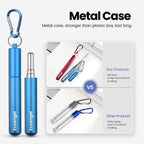 Cruise Ship Essentials,4-Pack Reusable Collapsible Stainless Steel Drinking Straws With Aluminum Case,Cleaning Brush,And Keychains-Silver,Blue,Red,Green