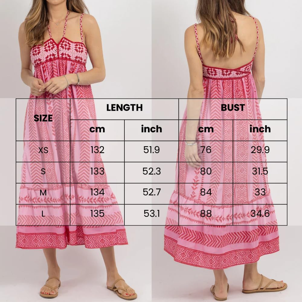 Abyovrt Women Boho Maxi Dress Crochet Patchwork Sleeveless Long Flowy Swing Dress Pink Beach Sundresses
